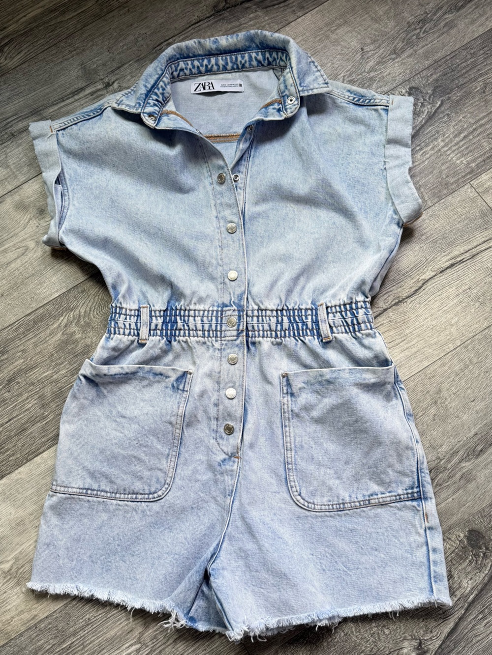 Zara Light Wash Denim Romper Jumpsuit